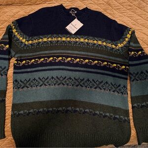 Smartwool Men's Navy, Teal & Yellow Patterned Crewneck Sweater